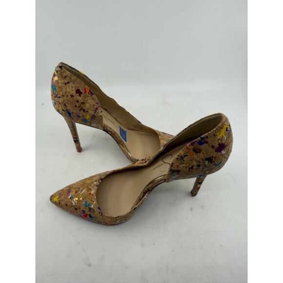 NEW Jessica Simpson JP-Parallel Pointed Toe Cork Heels Multicolor Womens Sz 8.5 - Picture 5 of 8